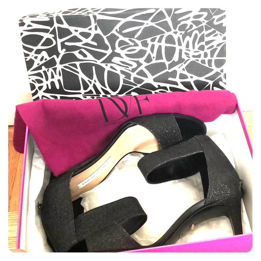 DVF Kinder Black Glitter Heels